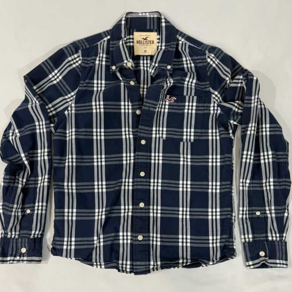 Men's Hollister Co. Button Down Shirt Blue Plaid Size MEDIUM